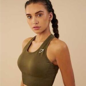 Olive Green Sports Bra- Gymshark Energy Seamless Crop Top- Size XS -EUC